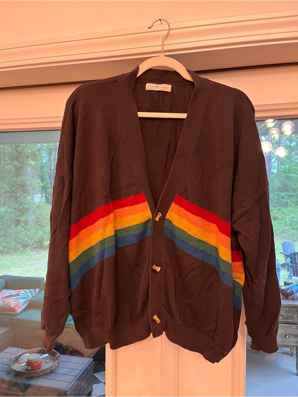 Natural Life- live happy cardigan sweater in charcoal, gray size medium